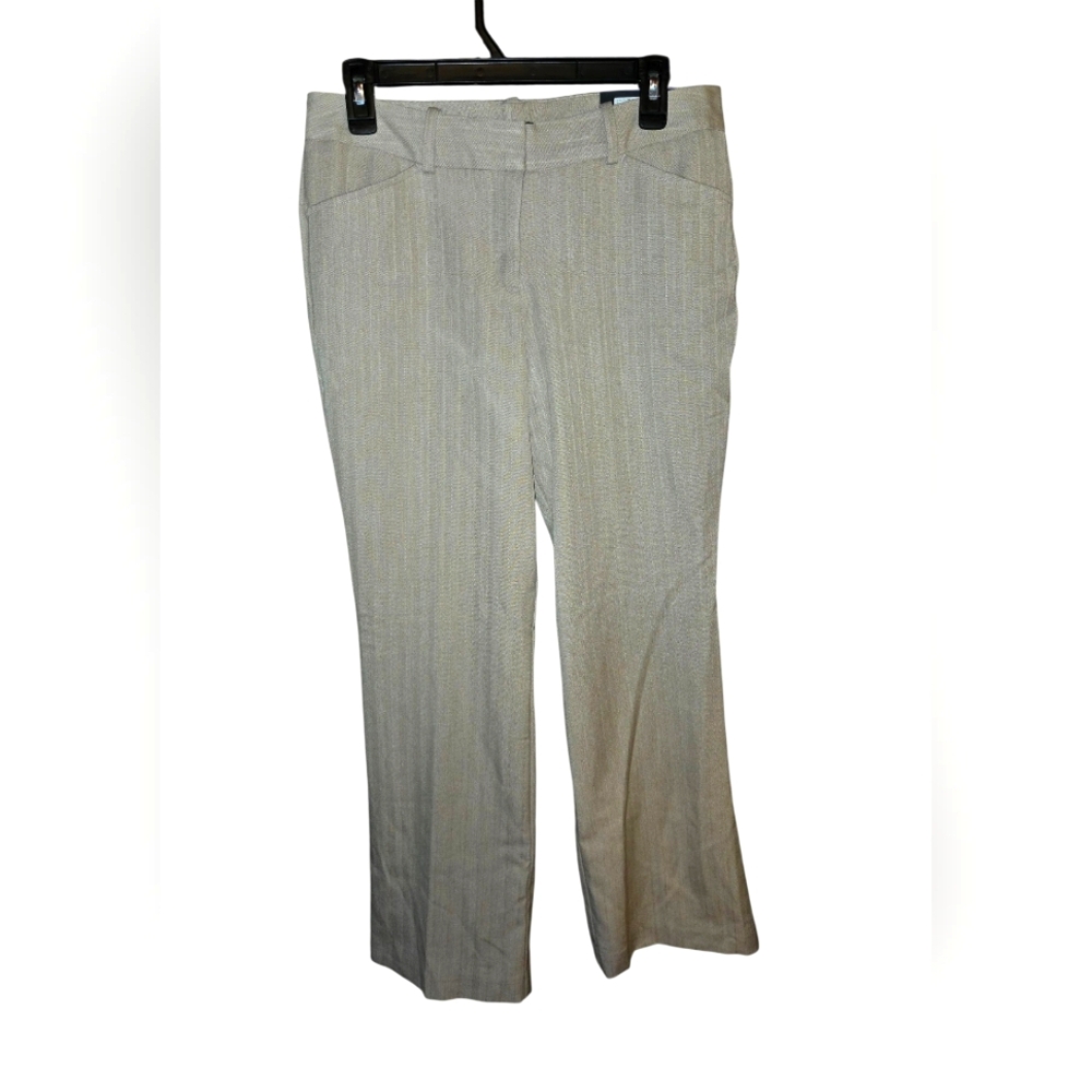 Worthington NWT Petite Modern Fit Khaki Stripe Stylish Beige Trousers
